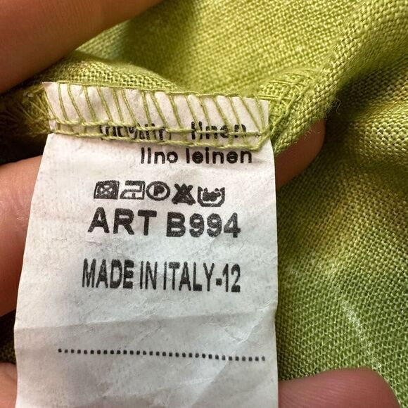 Italian 100% Linen Boho Green Floral Hi-Low Relaxed Fit Tunic Top Women One Size - Picture 5 of 8